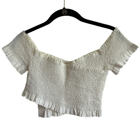 ASTR the Label Smocked Crossover Ruffled Crop Top, Size S - Picture 5 of 7